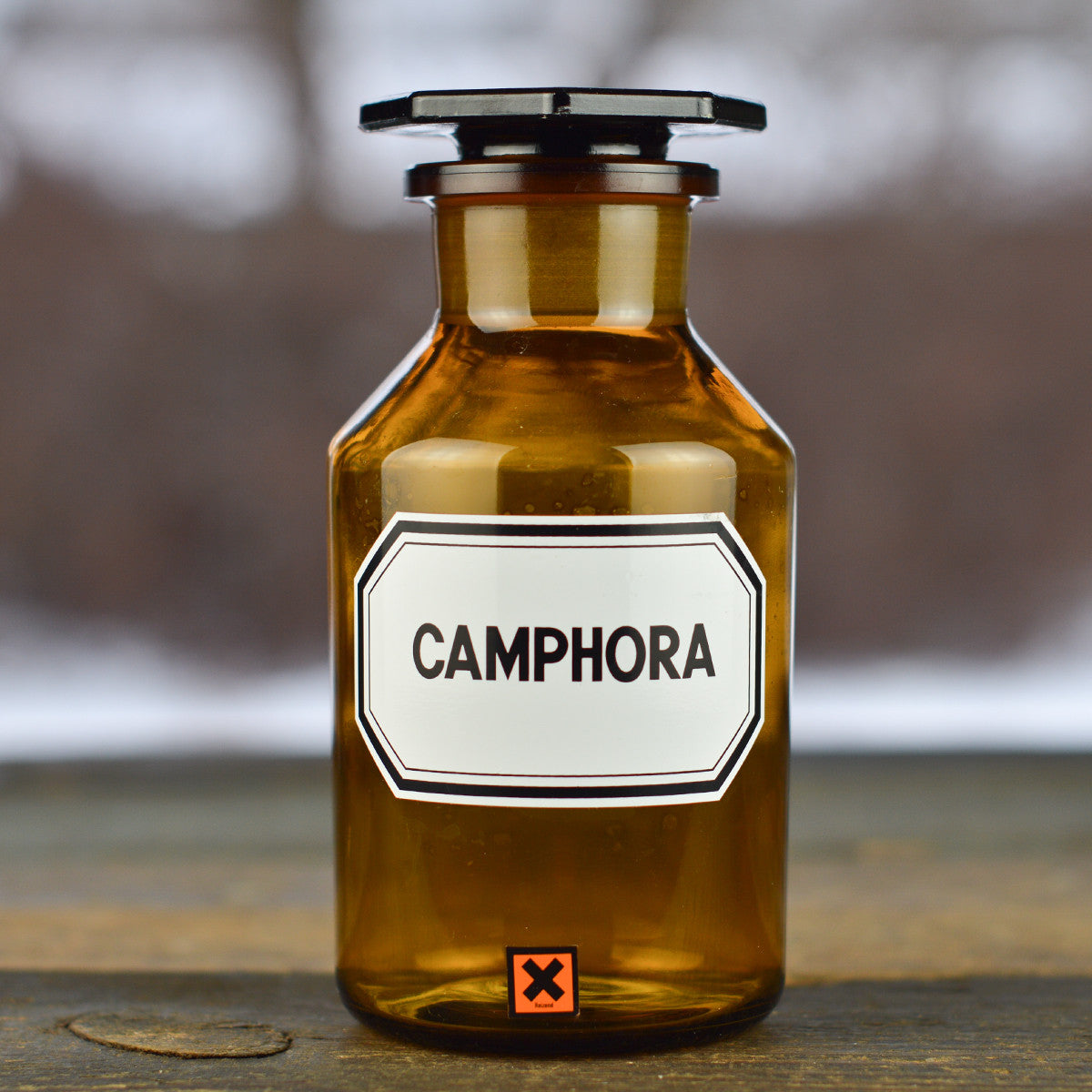Vintage 1930’s - 1940’s Apothecary Jar with Latin Label CAMPHORA and Hexagon Stopper
