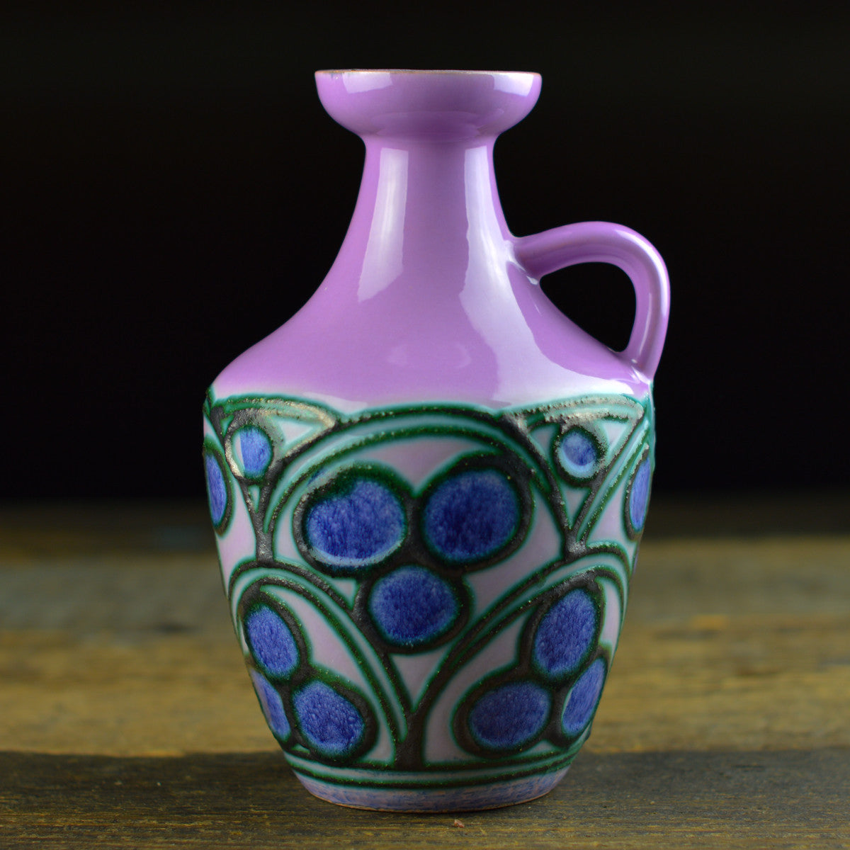 Mid Century ‘Vine’ Fat Lava Vase with a Handle