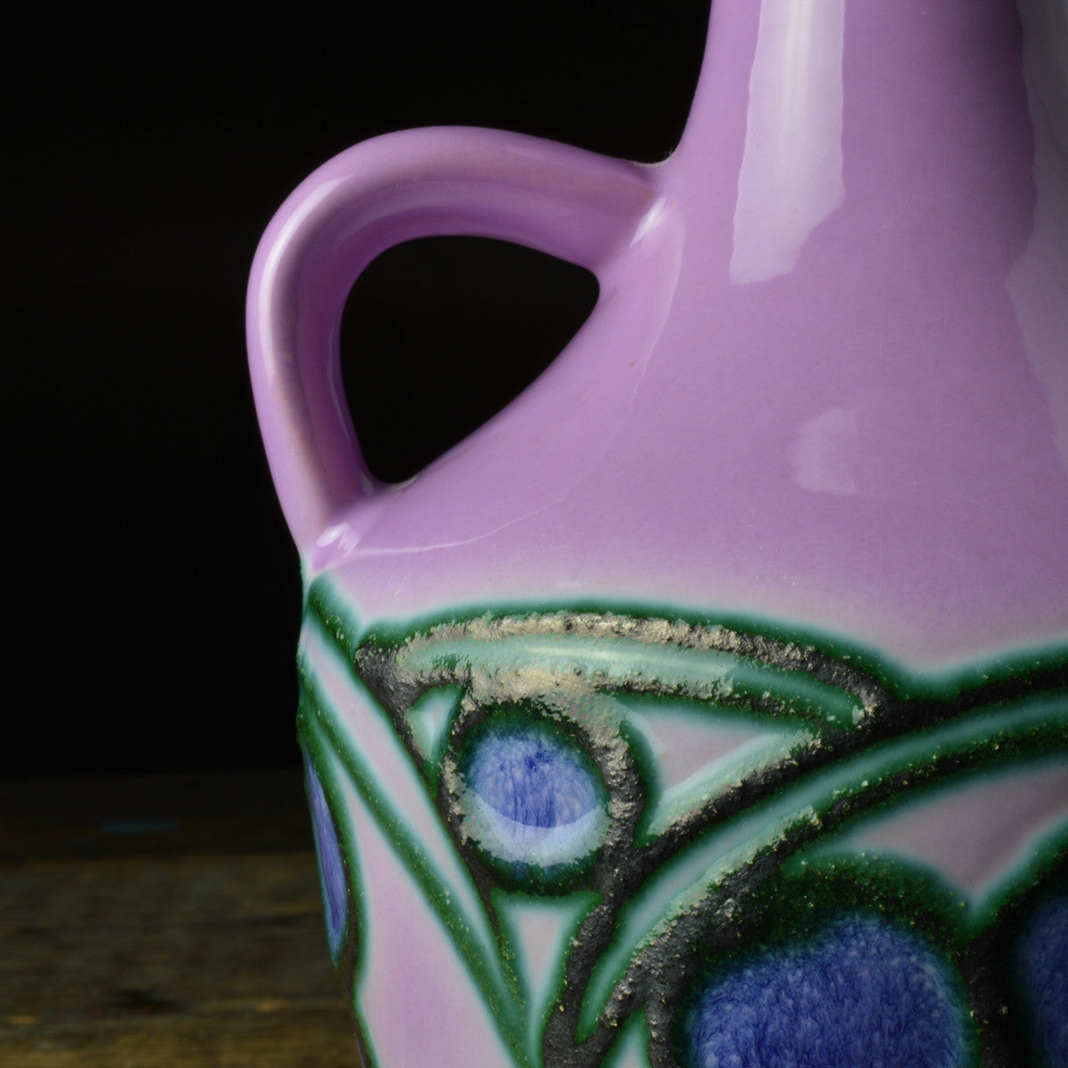 Mid Century ‘Vine’ Fat Lava Vase with a Handle