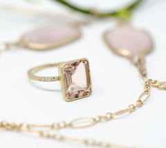 Jennifer Dawes 18k rose gold morganite ring and rose quarts necklace