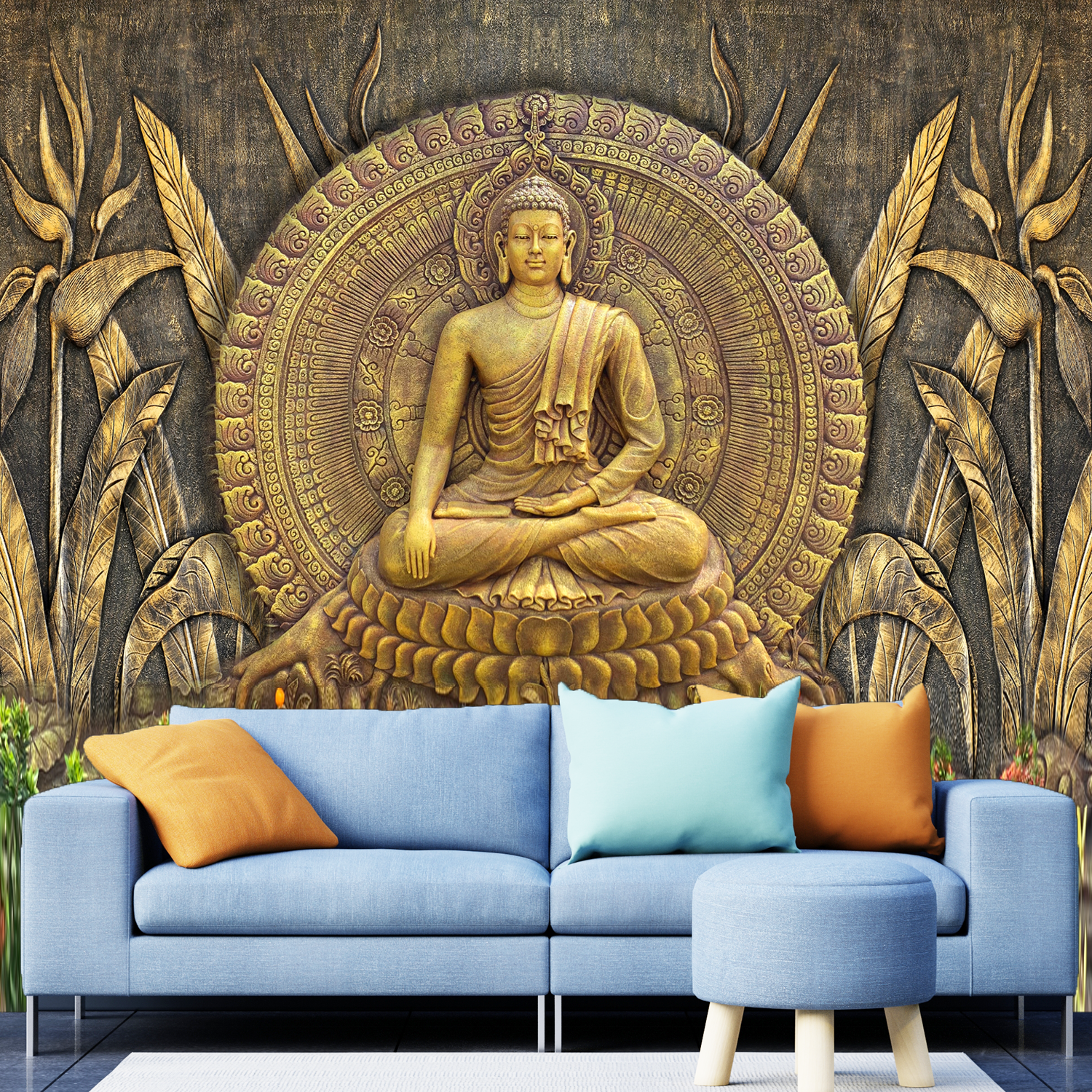 Golden Buddha Digitally Printed Wallpaper – DecorGlance