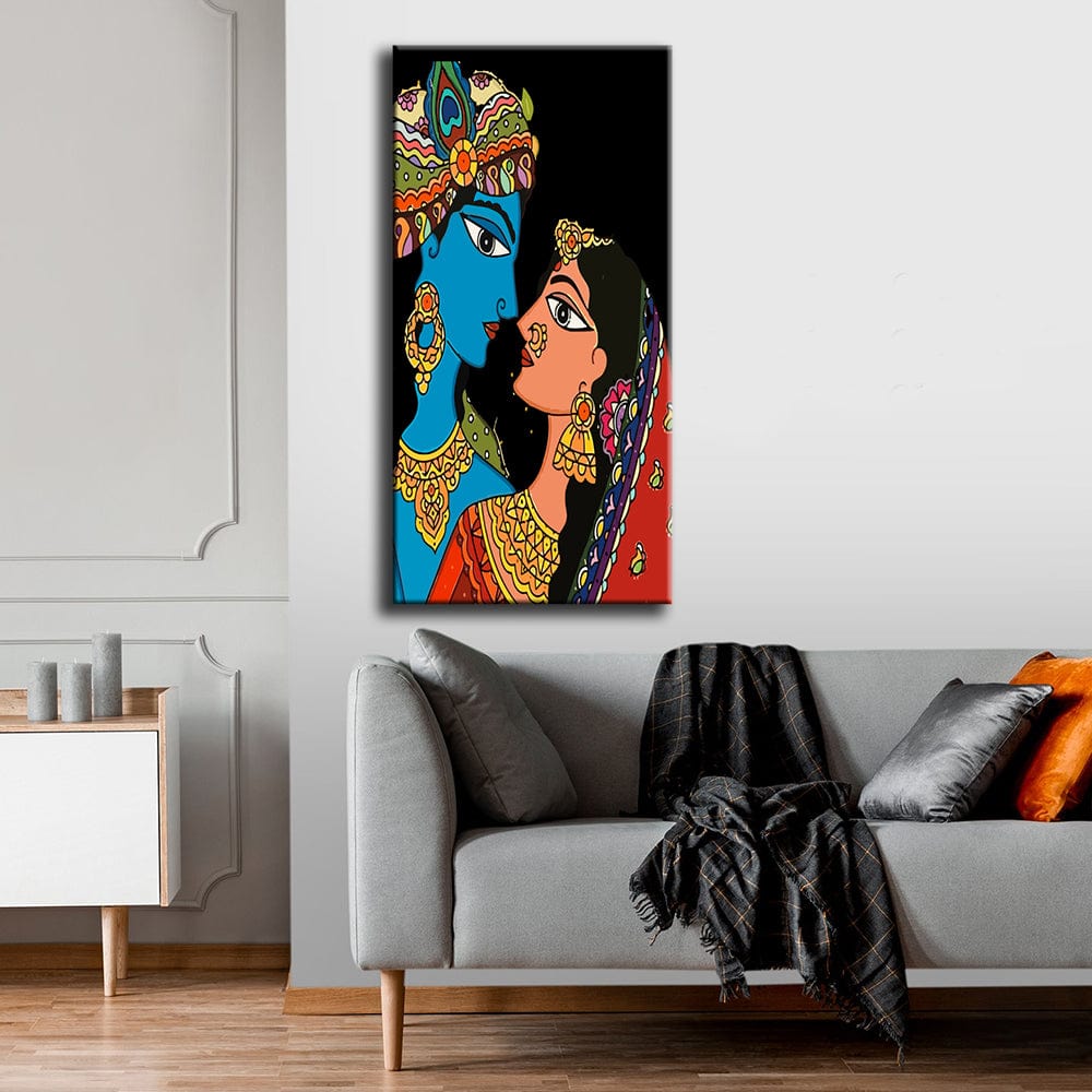 Radha Krishna Madhubani Art Canvas Painting – DecorGlance