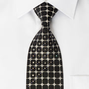 Aquascutum Silk Rhinestone Necktie Silver Black Geometric With Silver Sparkles - San-Dee