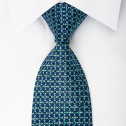 Smalto Rhinestone Silk Necktie Turquoise Checker On Blue 