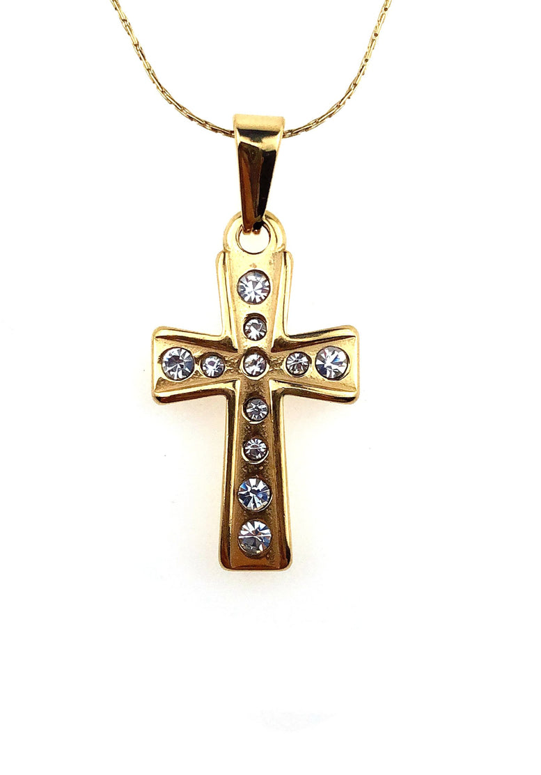 24K Yellow Gold 1/2 ct Created Diamond Cross Stud Necklace Plated 18 inch
