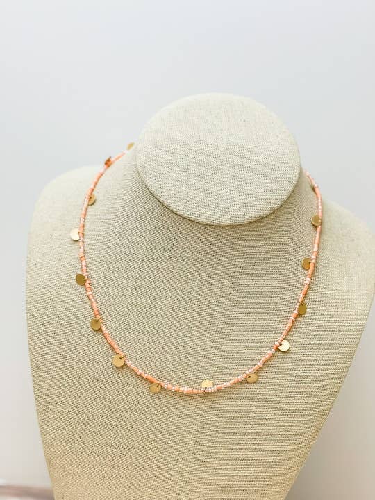 Coral Disc Charm Necklace
