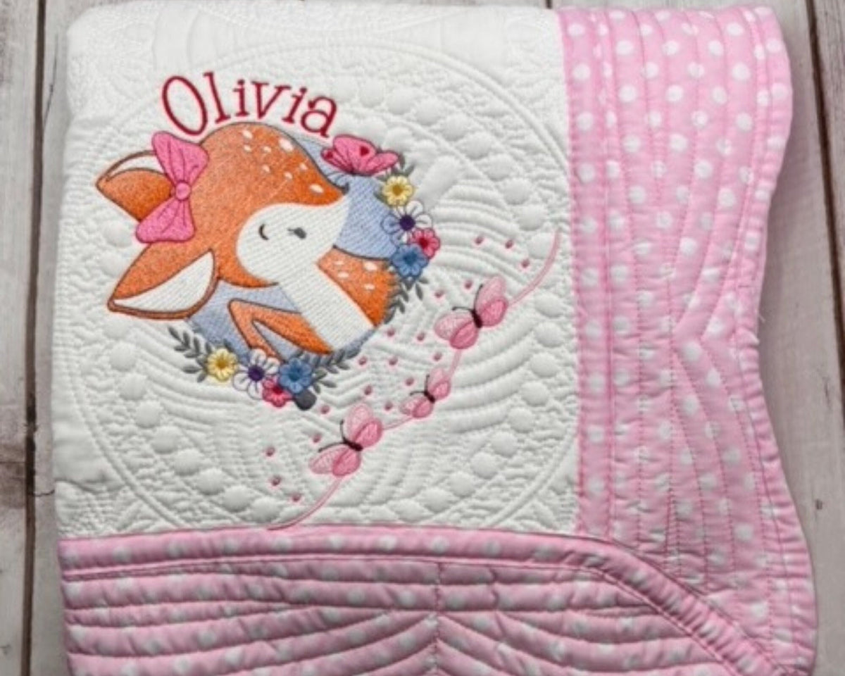 Deer baby quilt handmade Personalized baby blanket
