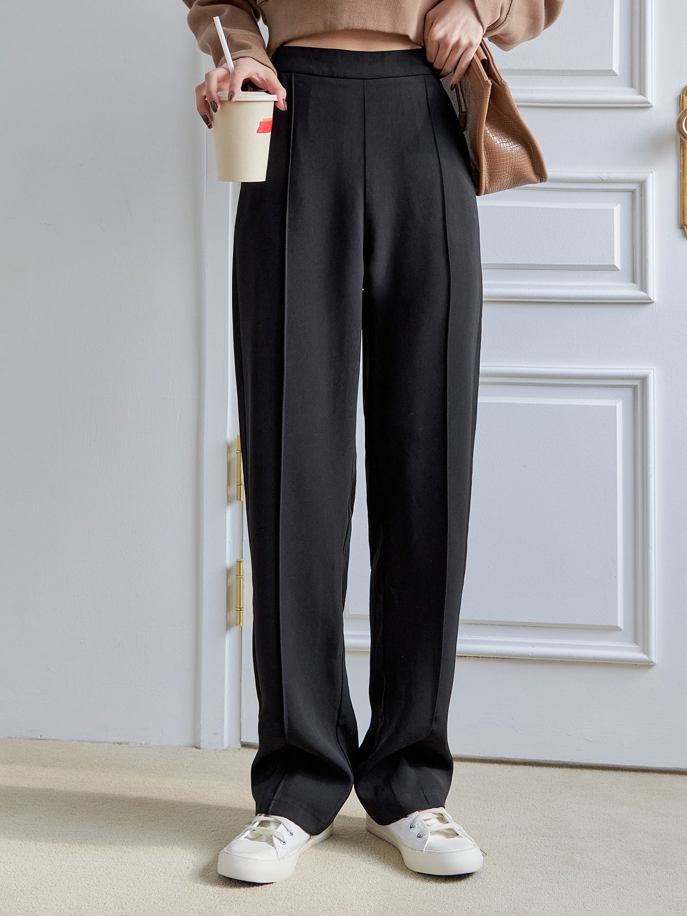 High Waist Press Crease Straight Leg Pants