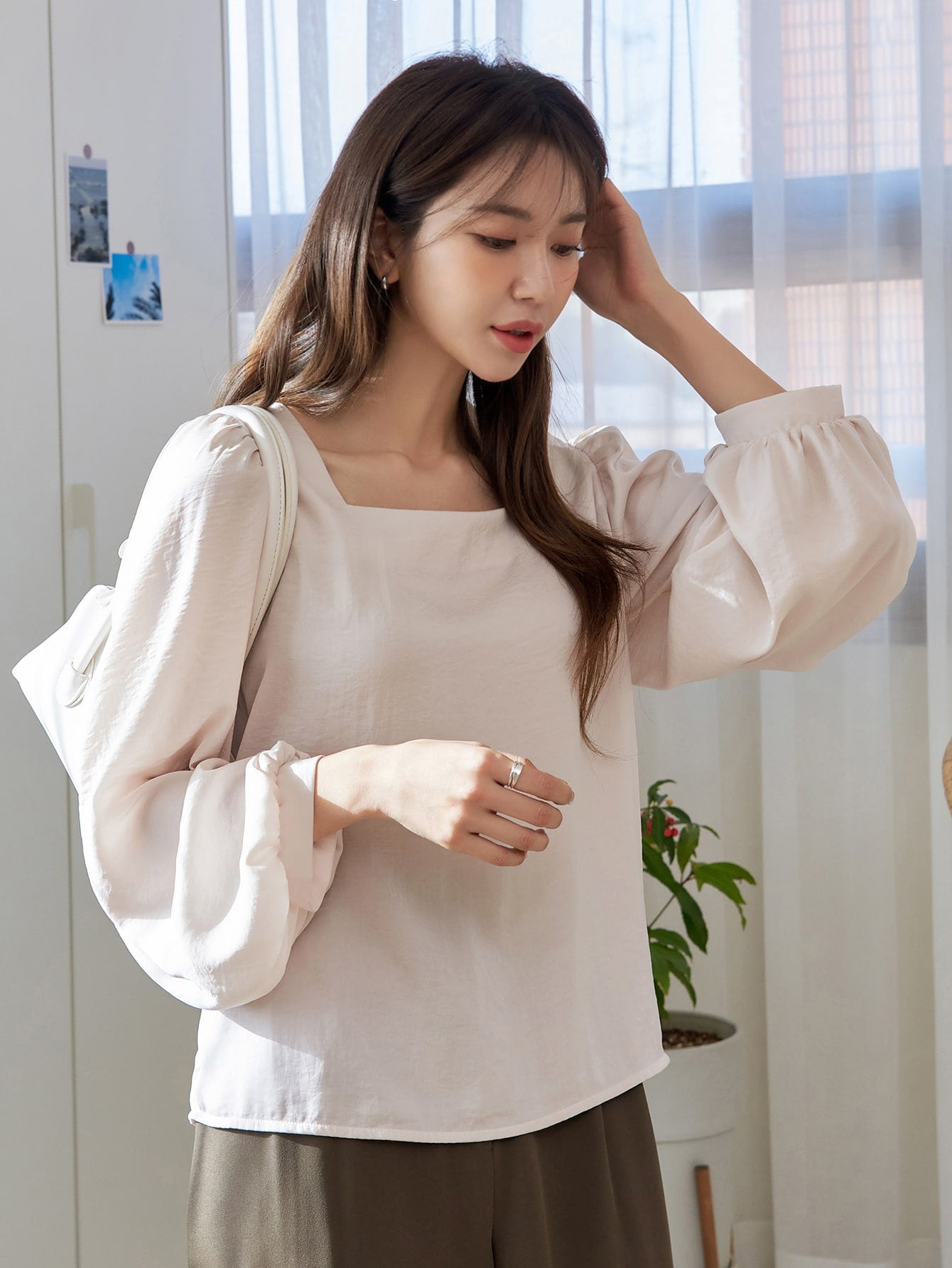 Square Neck Lantern Sleeve Blouse