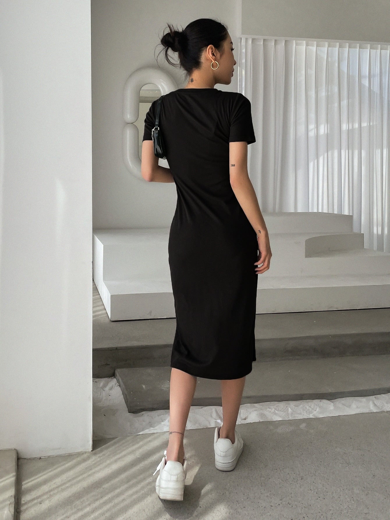 Solid Split Thigh Dress