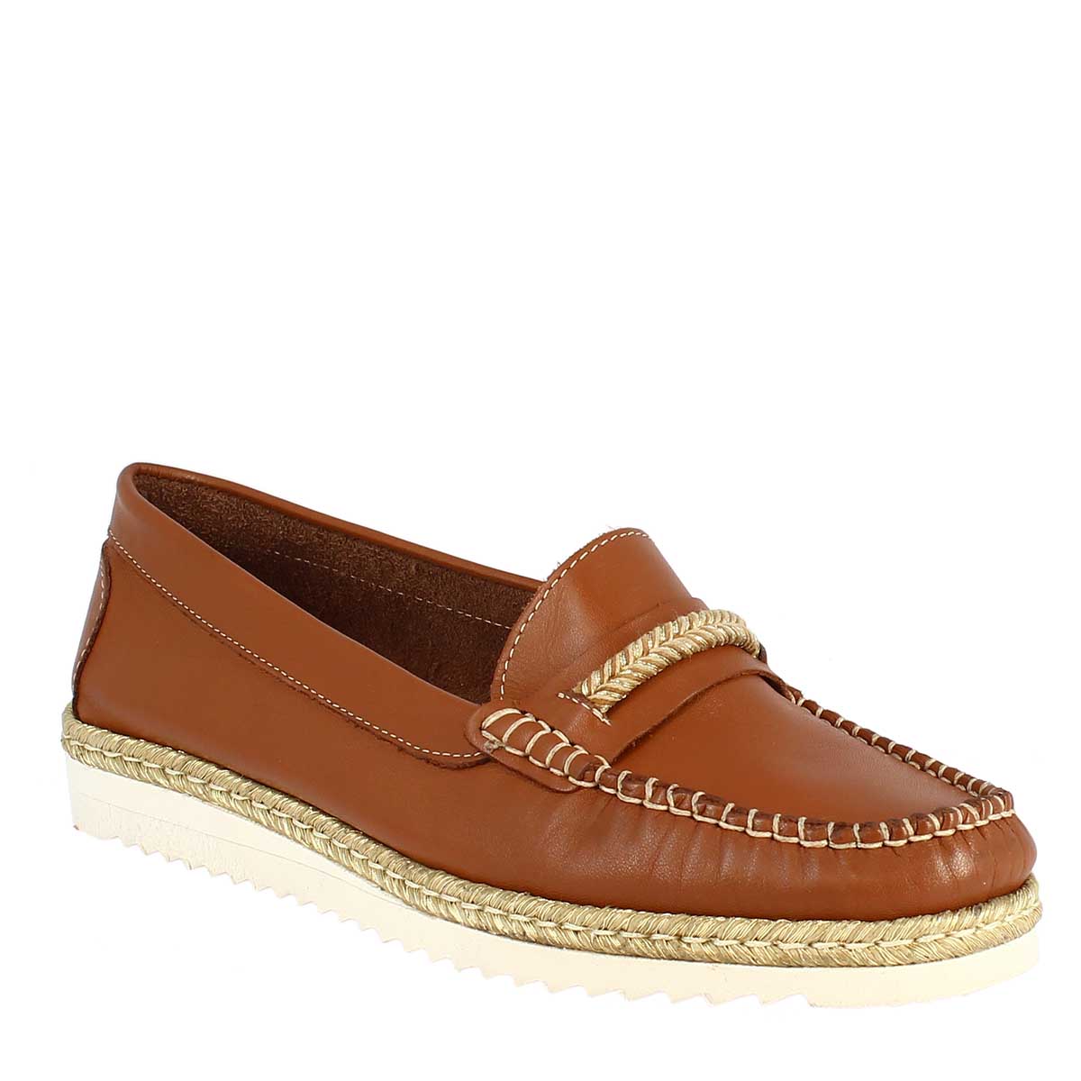 Women's round toe in brown LEATHER with details