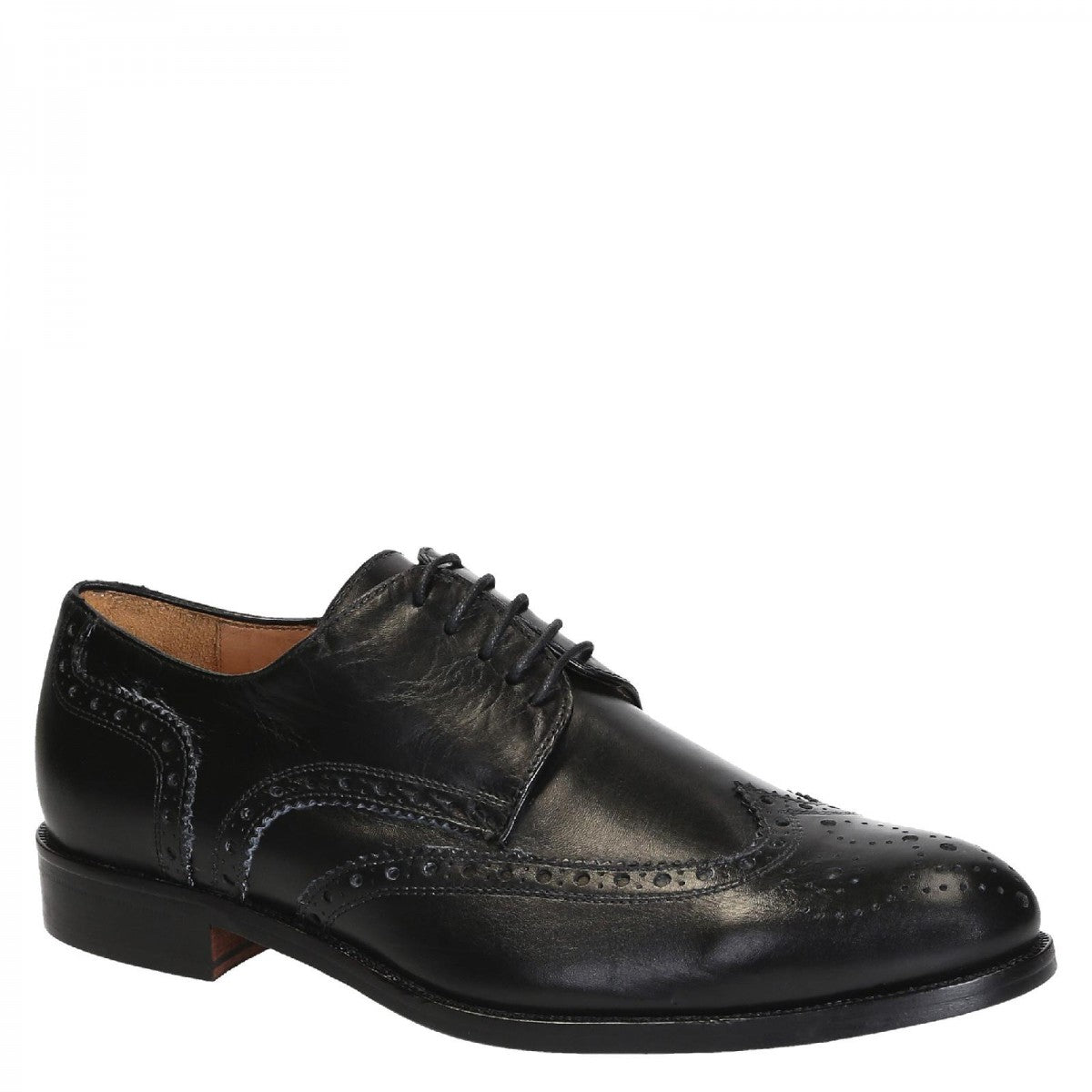 Handmade wingtip brogues derby shoes in black leather