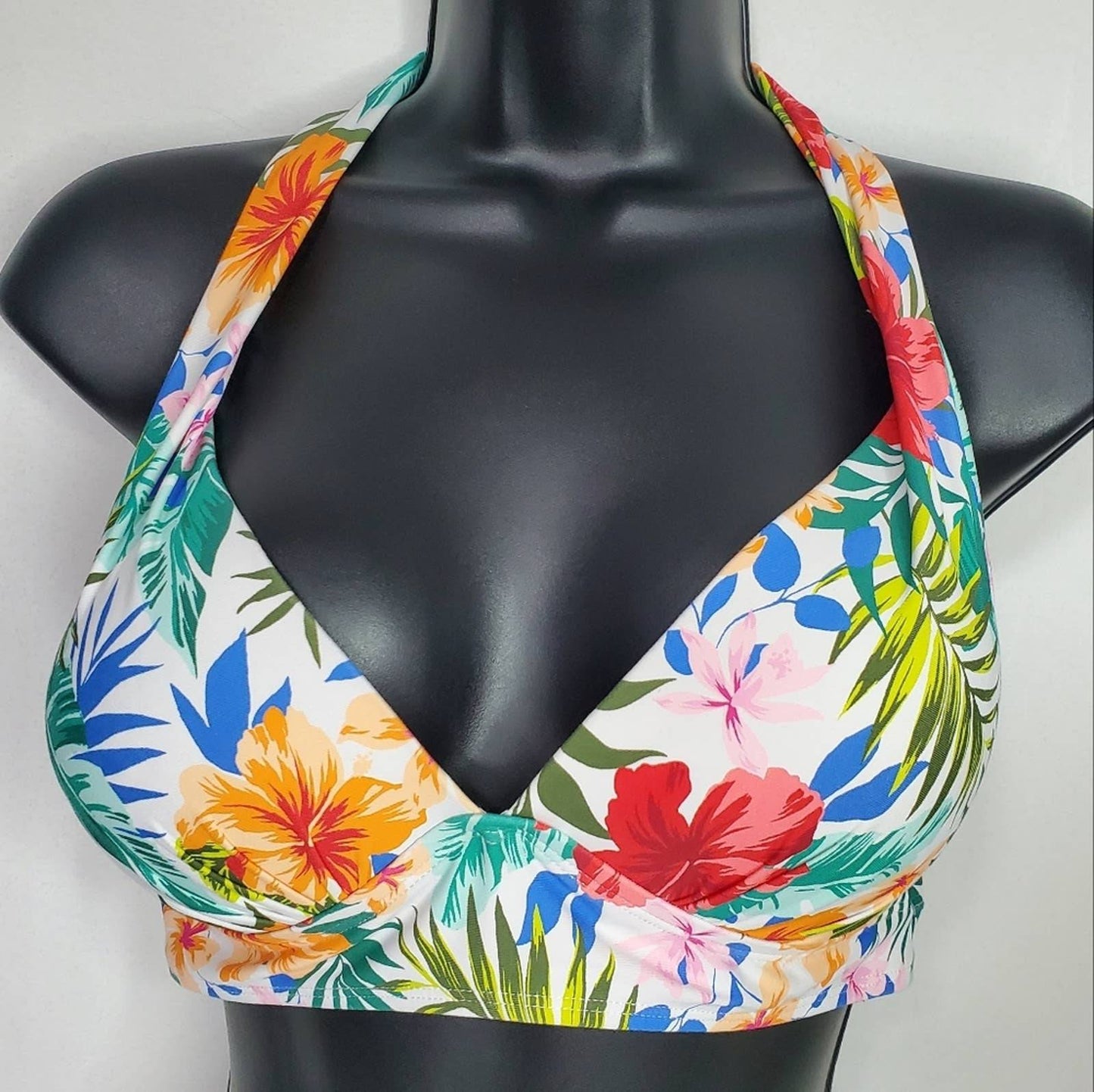 Time and Thru Medium Floral Print and White Bra Bikini Top
