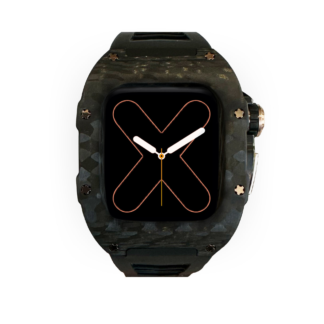 RM Carbon And Rose Gold Apple Watch Case With Black Rubber Strap