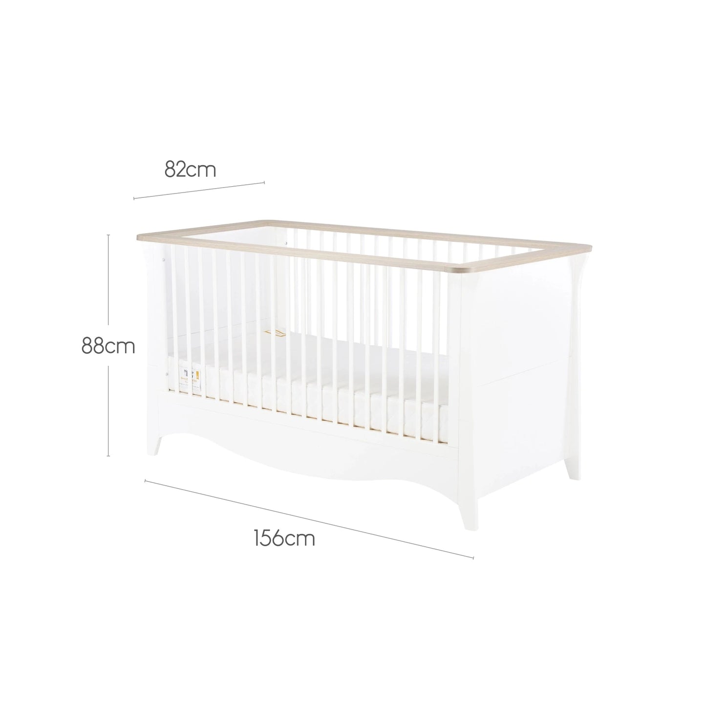 Cuddle Co Clara 2 Piece Nursery Furniture Set (Cot Bed & Dresser) - White & Ash