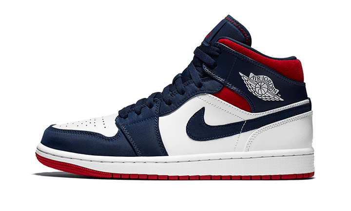 blue white and red jordan 1s