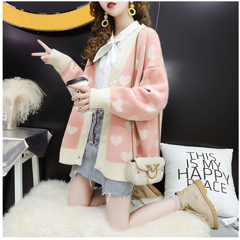 Kawaii Knitted Love Heart Cardigan