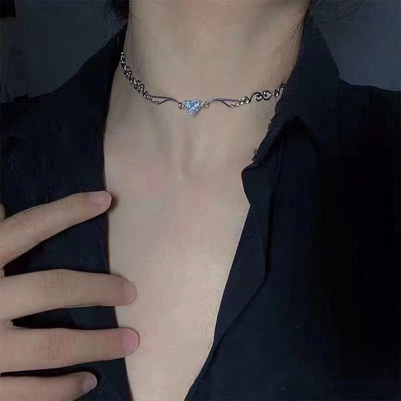 Kawaii Silver Love Heart Crystal Necklace