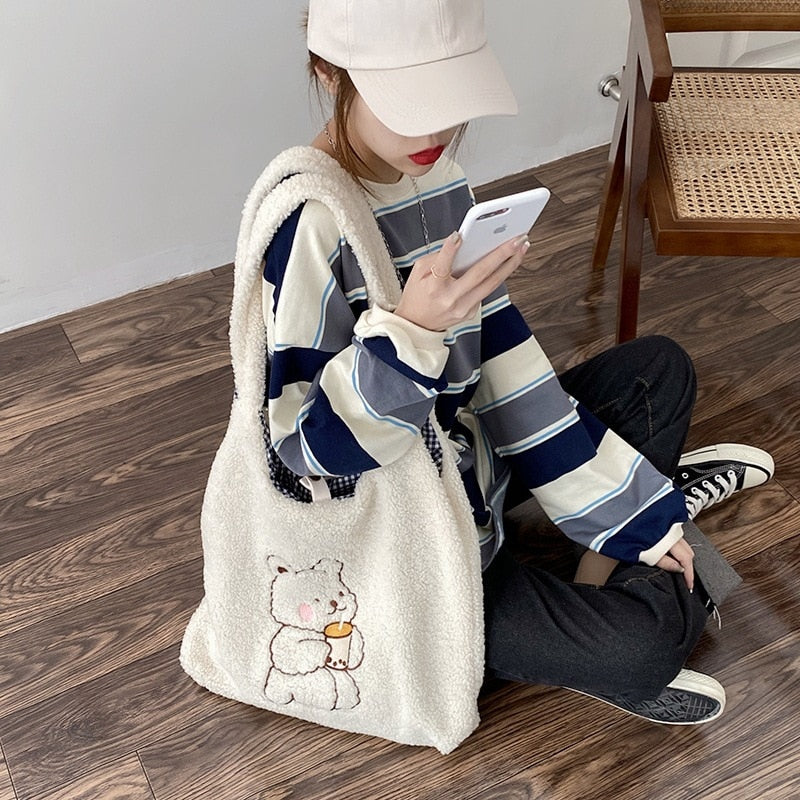 Kawaii Boba Bear Tote Bag - Shoulder Bag, Tote Bag - Kawaii Bonjour