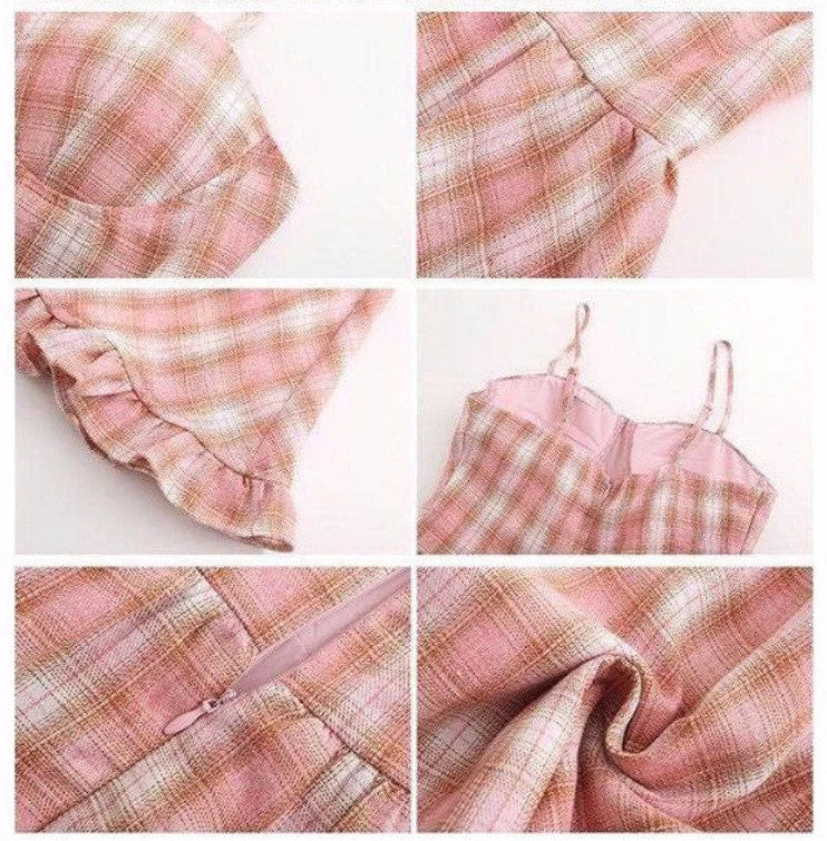 Kawaii Chic Backless Orange Pink Plaid Dress
