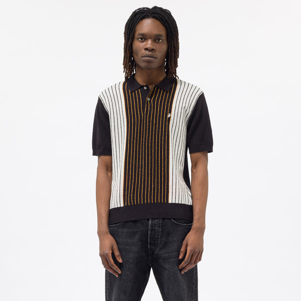 Textured SS Polo Sweater in Black/Stripe