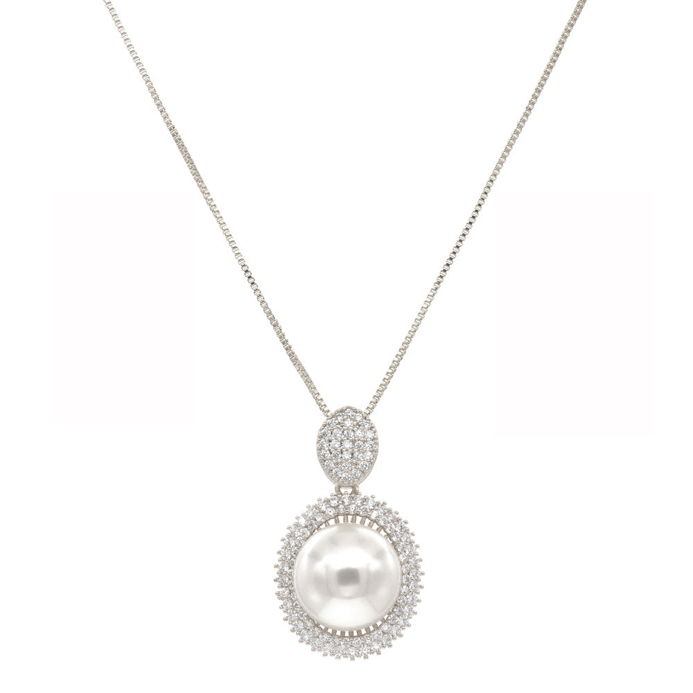 Pearl Pendant Necklace with AAA Cubic Zirconia, Rhodium Plated (Necklace  Only)