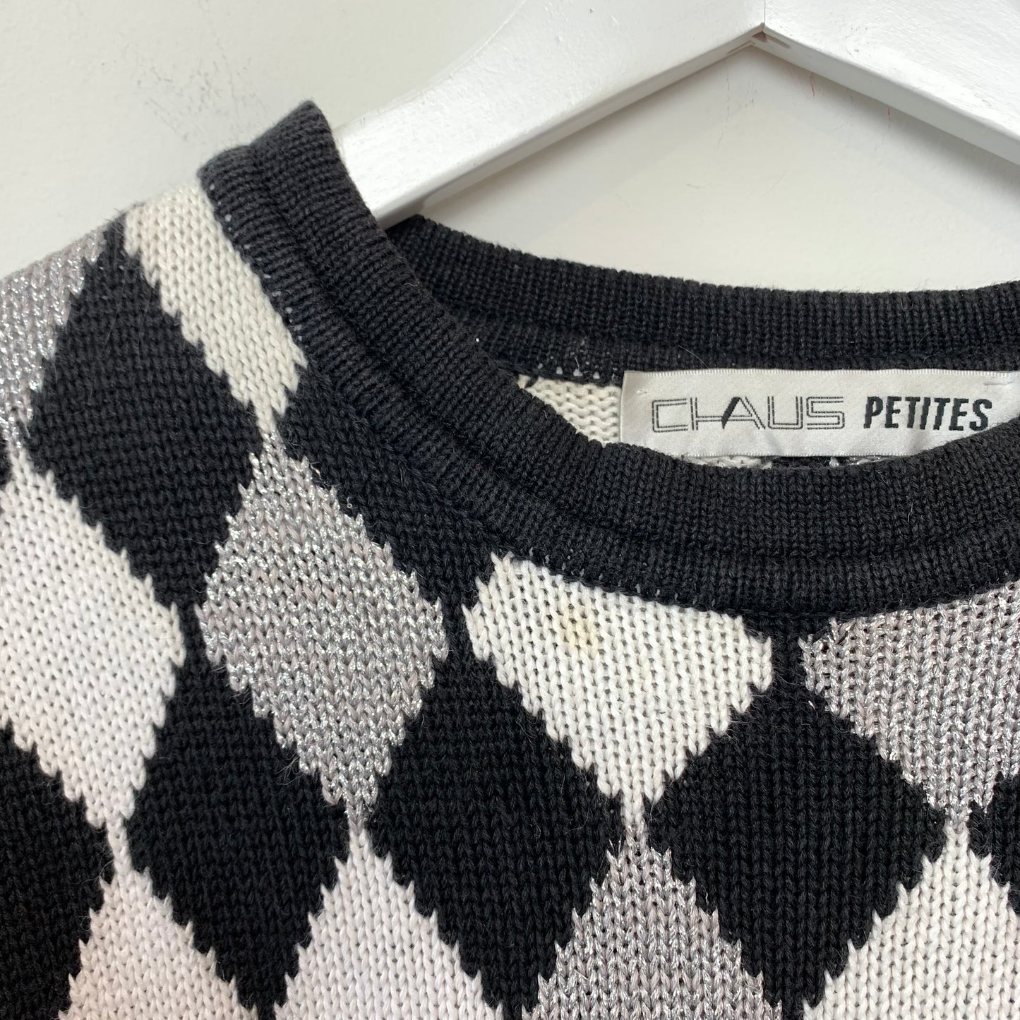 Vintage 90s Chaus Black and White Checkered Chunky Knit Sweater Medium