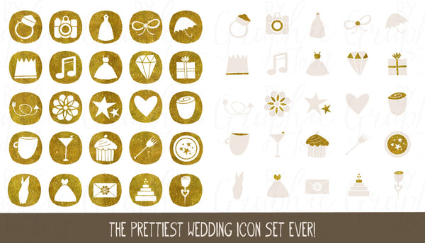 Wedding Website Icons - Set of 50 Hand-Drawn Web Graphics / Clipart