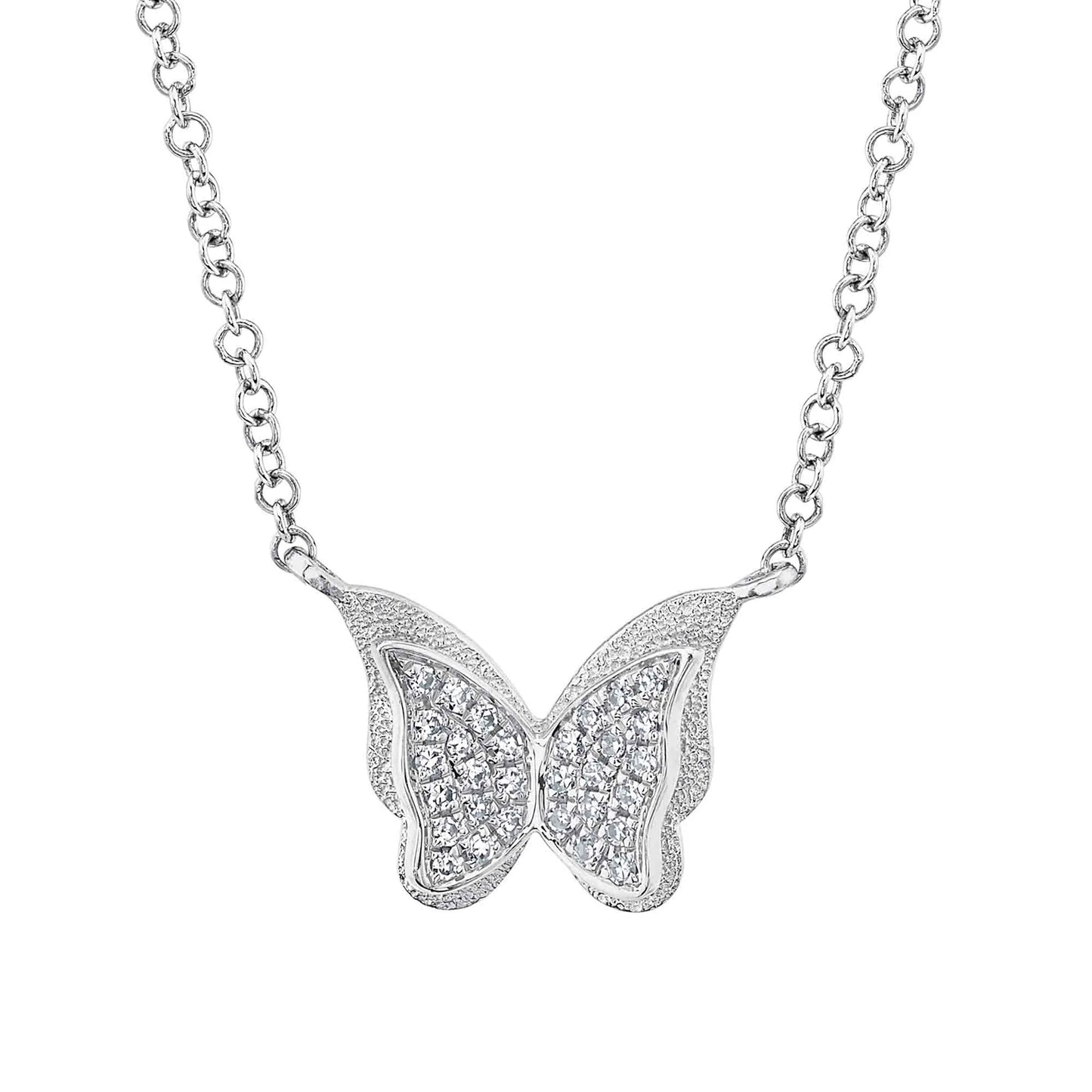 14K Gold 0.06CT Diamond Butterfly Necklace Round Natural Women's Pendant