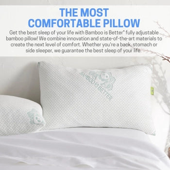 Bamboo Bed Pillow - Fully Adjustable, Cooling Hypoallergenic