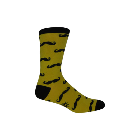 Gold Mustaches Crew Socks in Gold