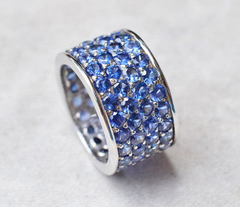 Blue Sapphire Four Row Ring