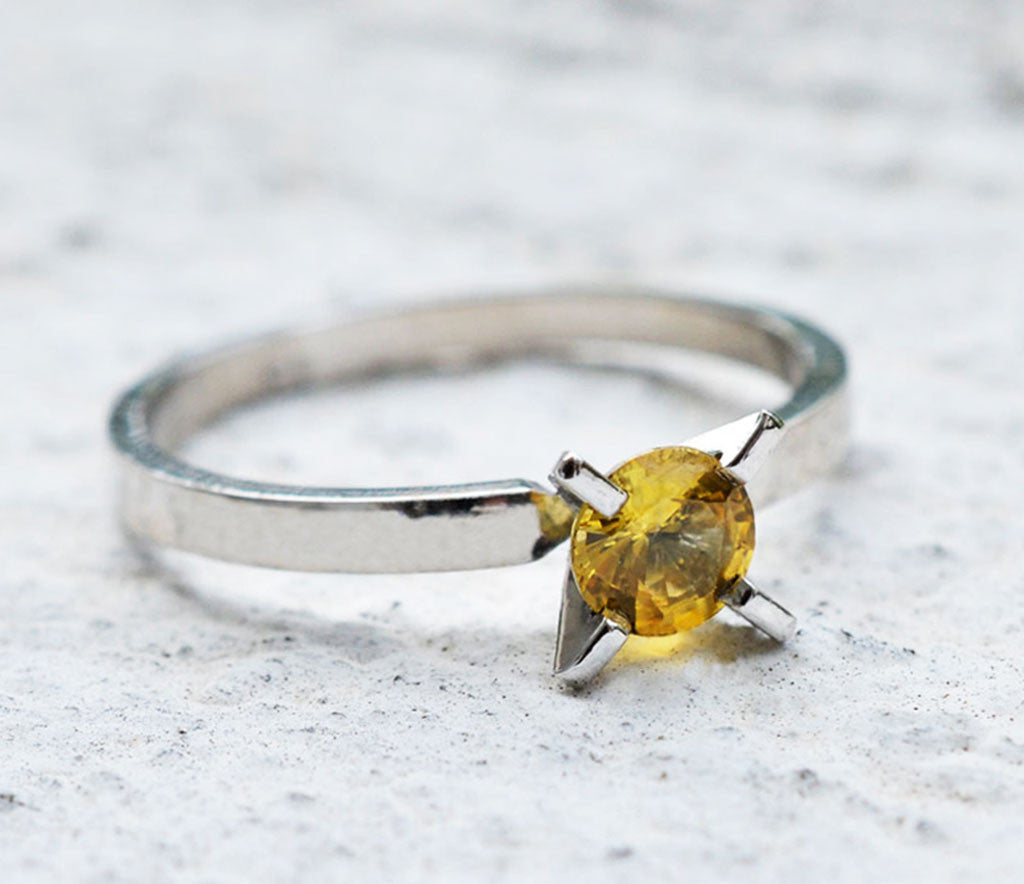 yellow sapphire unique prong setting ring