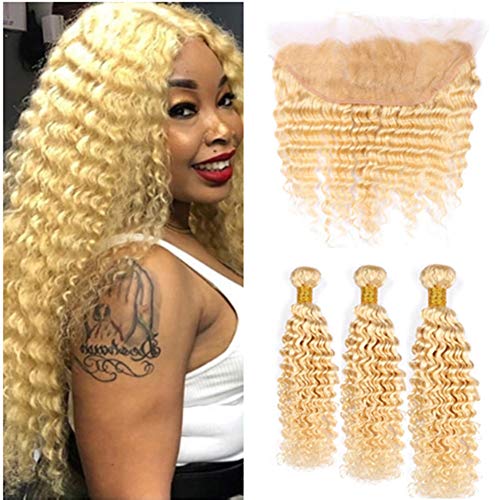 Russian Blonde Deep Wave Human Hair 3 Bundles and Frontal 4Pcs Lot Dee –  NinthAvenue - Mexico