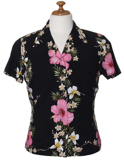 Women Aloha Blouse Hibiscus Leis