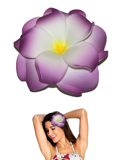 Extra Large Double Plumeria Flower Hair Clip White Purple