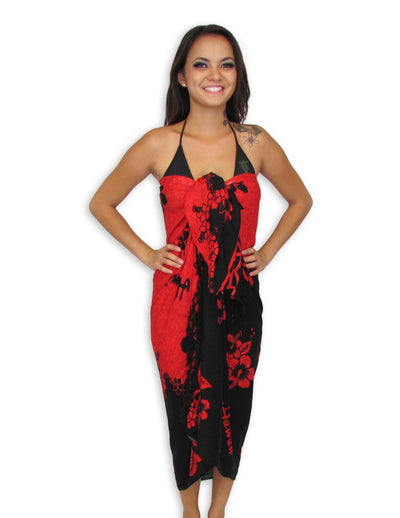 Sarong Pareo Coverup Black-Red Hibiscus
