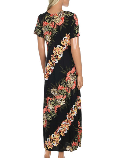 Pineapple Panel Long Maxi Dress with Sleeves