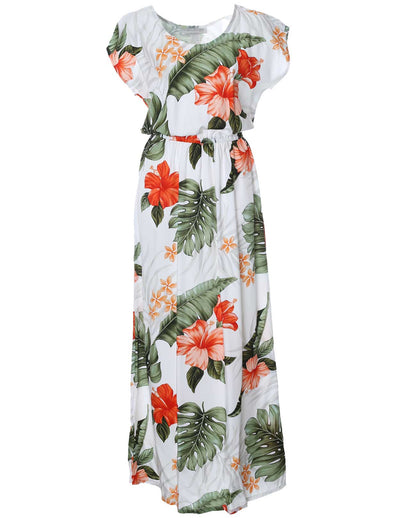 Full Length Dress Cap Sleeves Waipio Hibiscus