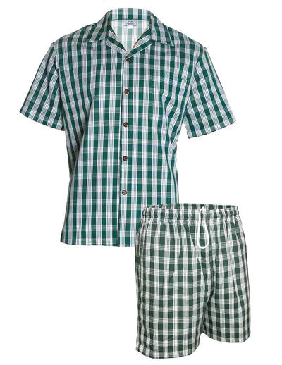 Green Palaka Cabana Set for Men Aloha Shirt and Shorts