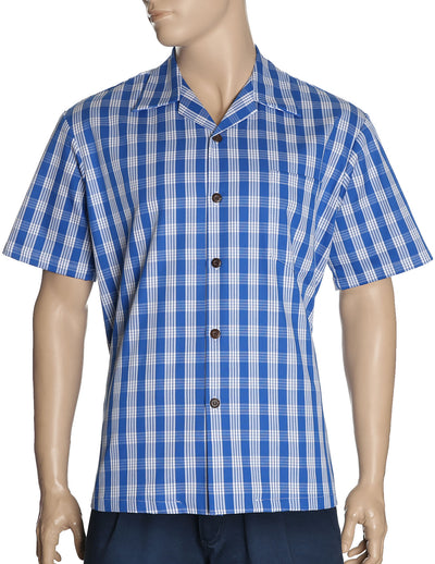Classic Hawaiian Paniolo Palaka Plaid Shirt for Men in Blue
