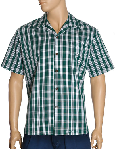 Classic Hawaiian Paniolo Palaka Plaid Shirt for Men in Green