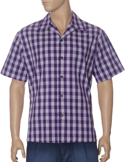 Classic Hawaiian Paniolo Palaka Plaid Shirt for Men in Purple