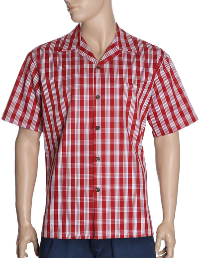 Classic Hawaiian Paniolo Palaka Plaid Shirt for Men in Red