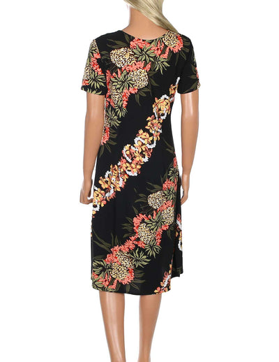 Pineapple Panel Short Rayon Dress with Sleeves