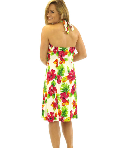 Short Halter Floral Dress Hibiscus Watercolor