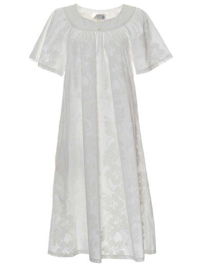 White Muumuu Short Dress Hibiscus Leis