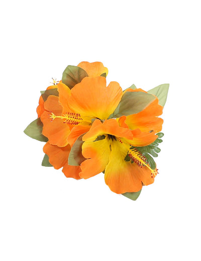 Three Silk Orange Hibiscus Flower Cluster Hair Clip