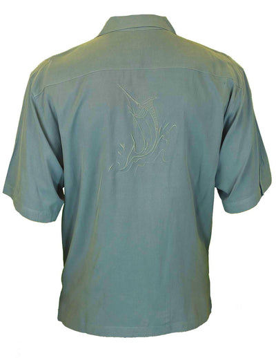 Blue Silk Shirt Embroidered Swordfish