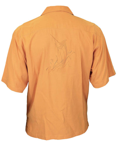 Orange Silk Shirt Embroidered Swordfish